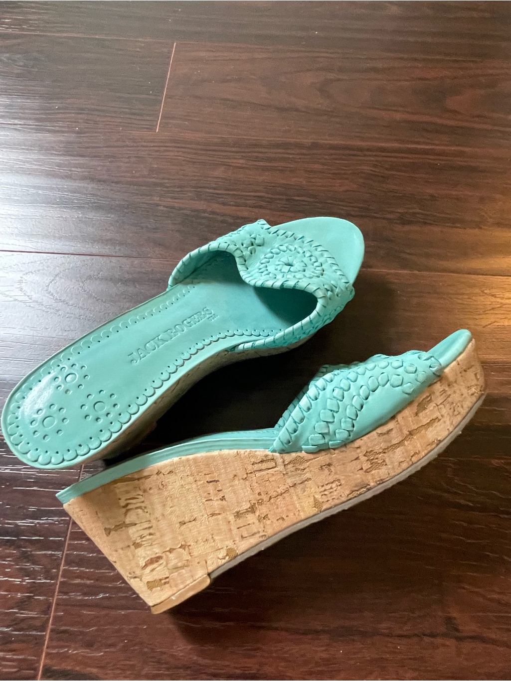 Jack Rogers Teal Braided Cork Wedge Sandals 7.5